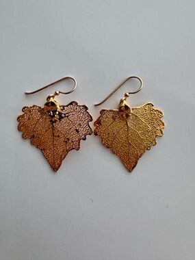 Gold Dipped Cottonwood Leaf Earrings - 1.5” long